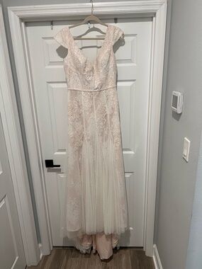 Blush Lace A-Line Gown with Lace Overlay